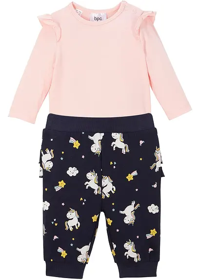 bonprix Niedliches Set mit buntem Print - puderrosa + dunkelblau bedruckt