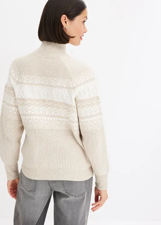 Bonprix Norweger-Pullover Mit Stehkragen - Beige - Damen
