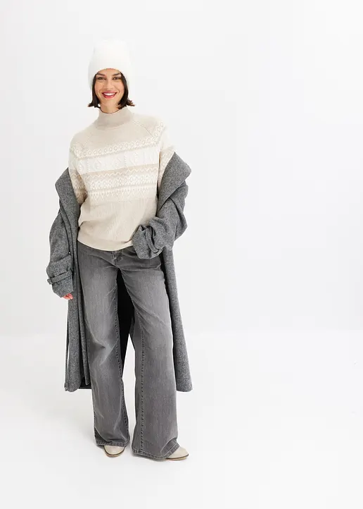 Bonprix Norweger-Pullover Mit Stehkragen - Beige - Damen