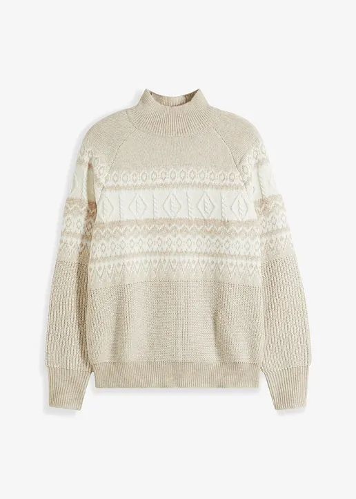 bonprix Norweger-Pullover mit Stehkragen - beige - Damen