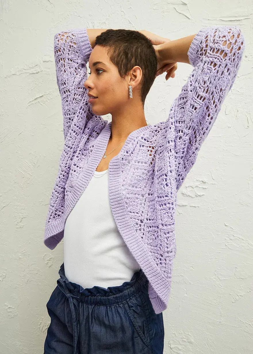 Bonprix Offene Strickjacke Mit Ajour-Muster - Lila - Damen