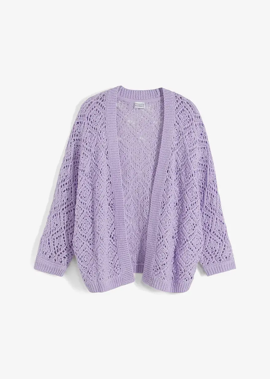 bonprix Offene Strickjacke mit Ajour-Muster - lila - Damen