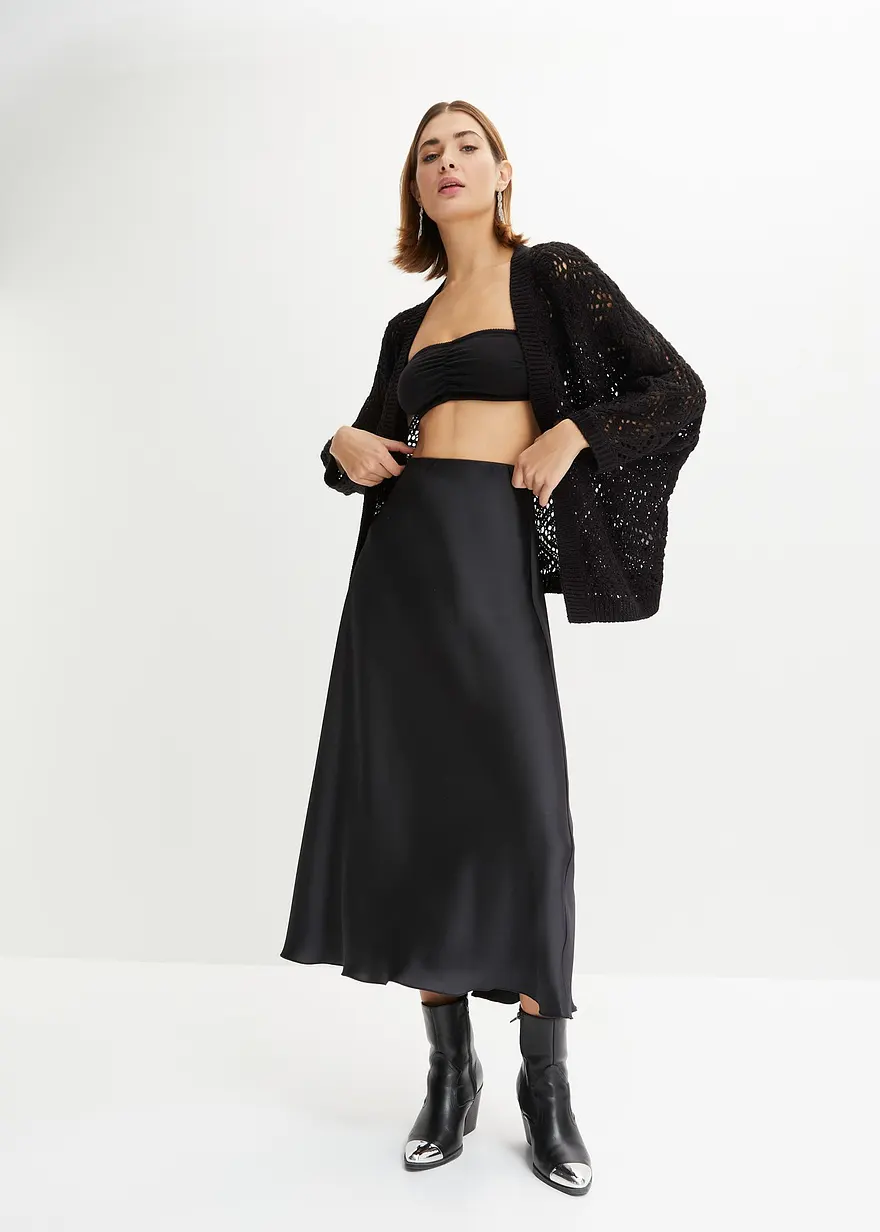 Bonprix Offene Strickjacke Mit Ajour-Muster - Schwarz - Damen