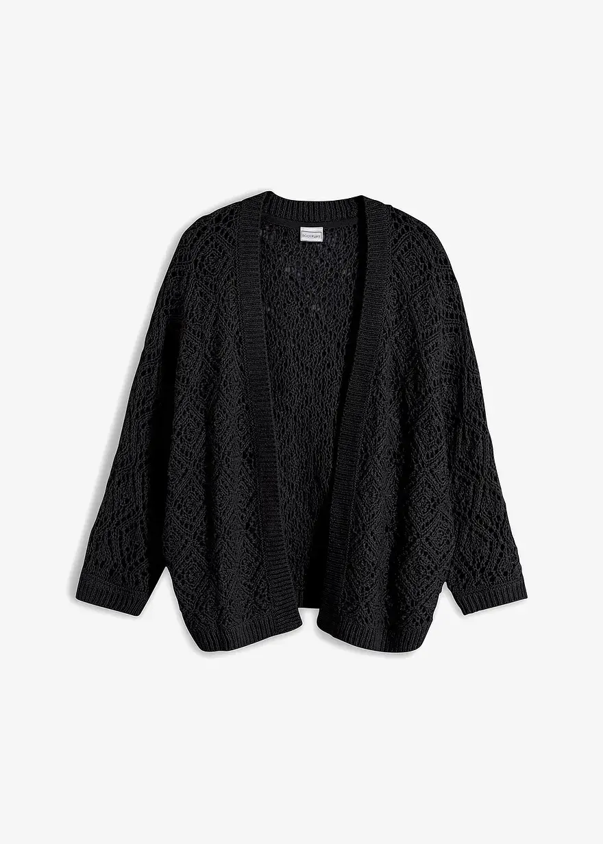 bonprix Offene Strickjacke mit Ajour-Muster - schwarz - Damen