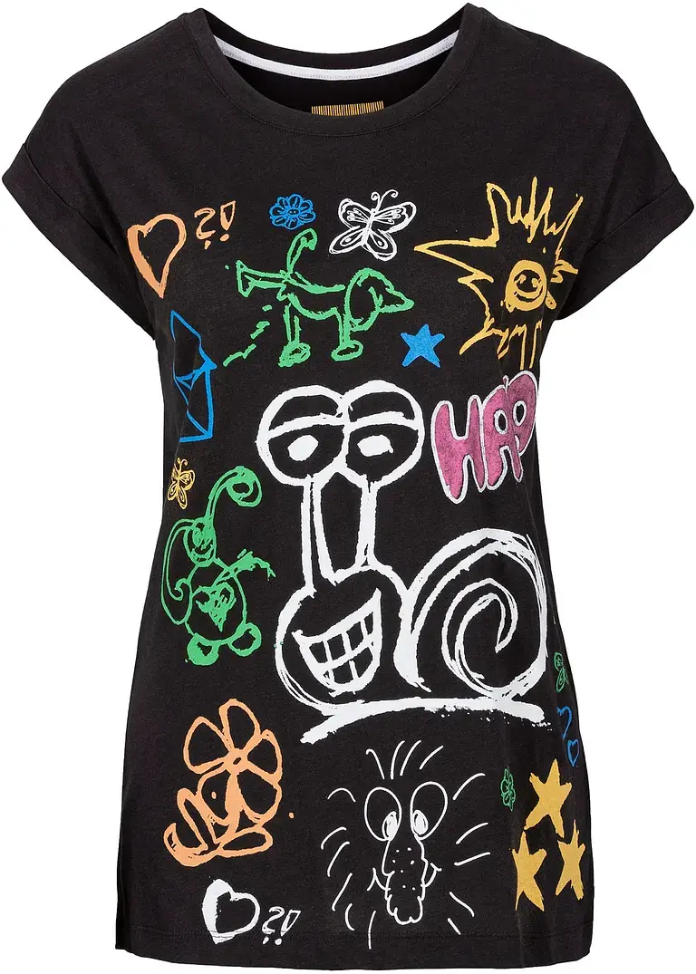 bonprix Originell bedrucktes T-Shirt mit rundem Ausschnitt - schwarz