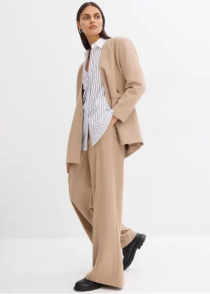 Bonprix Oversize Blazer Mit Taschen Und Verschlussvarianten - Beige
