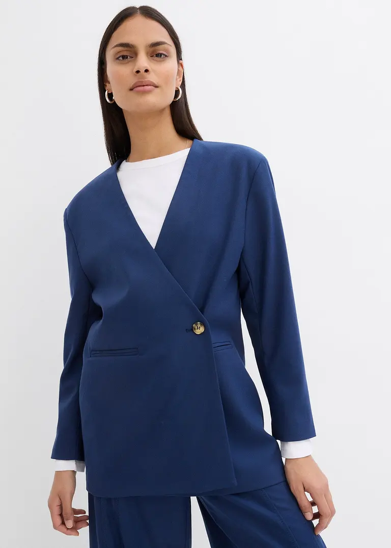 Bonprix Oversize Blazer Mit Taschen Und Verschlussvarianten - Blau