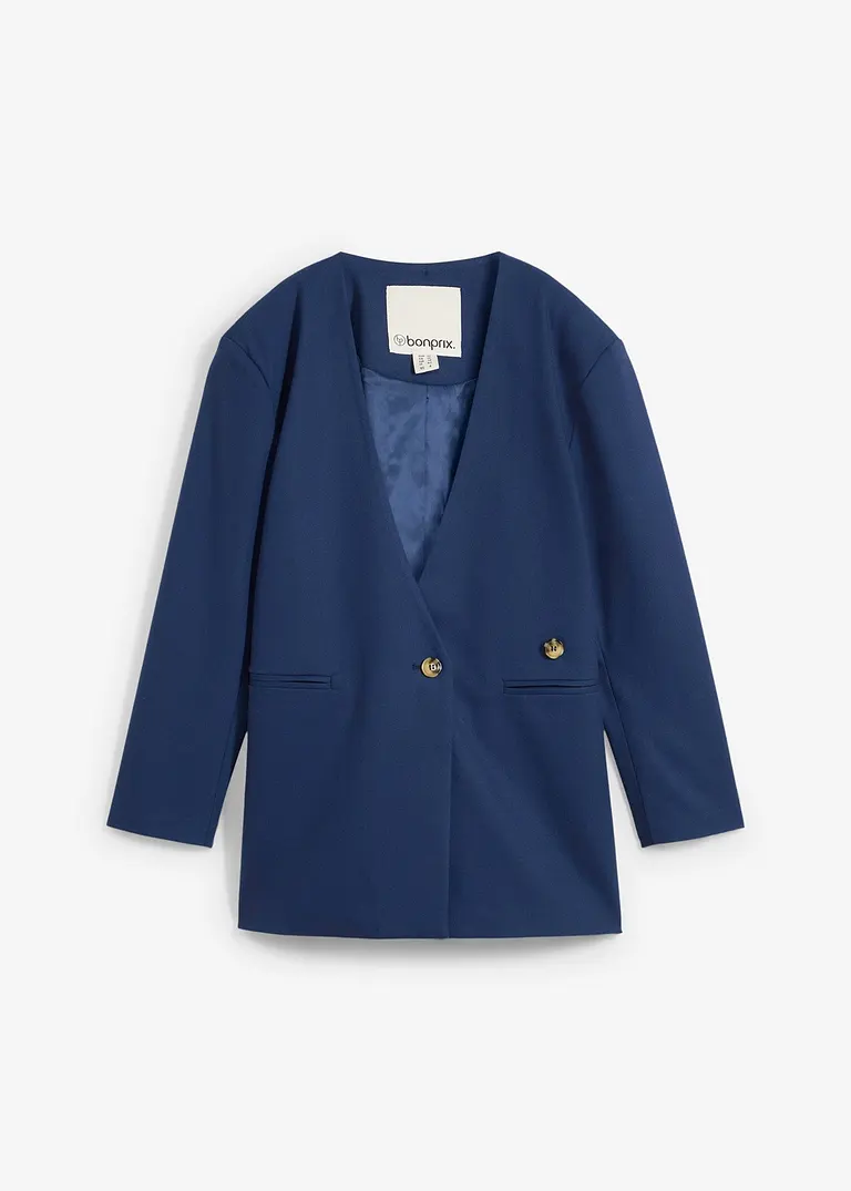bonprix Oversize Blazer mit Taschen und Verschlussvarianten - blau