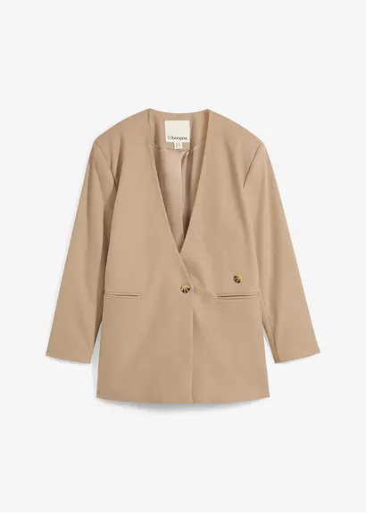 bonprix Oversize Blazer mit Taschen und Verschlussvarianten - beige