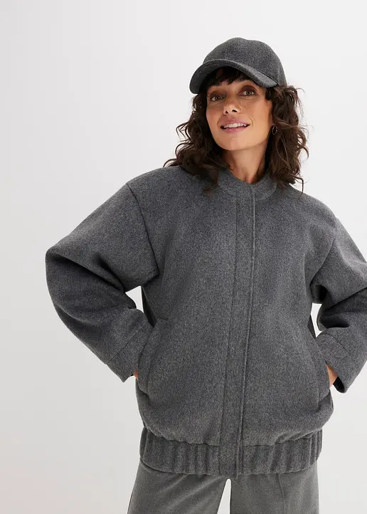 Bonprix Oversize-Blouson In Wolloptik Mit Stehkragen - Grau