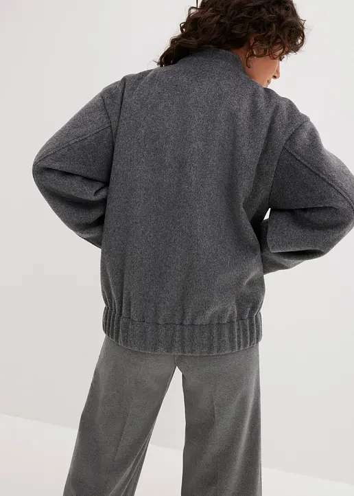Bonprix Oversize-Blouson In Wolloptik Mit Stehkragen - Grau