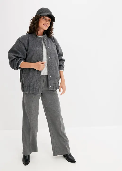 Bonprix Oversize-Blouson In Wolloptik Mit Stehkragen - Grau
