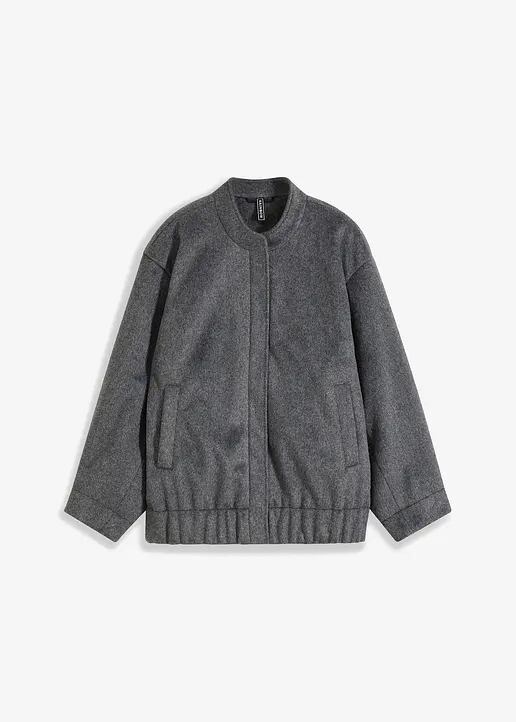 bonprix Oversize-Blouson in Wolloptik mit Stehkragen - grau