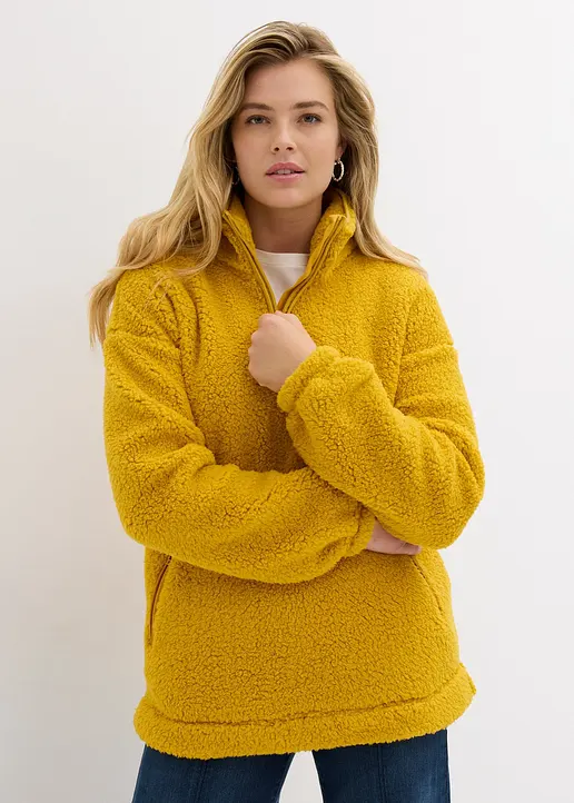 Bonprix Oversize- Fleeceshirt Mit Stehkragen Und Reißverschluss - Gelb