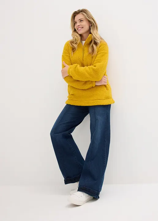 Bonprix Oversize- Fleeceshirt Mit Stehkragen Und Reißverschluss - Gelb