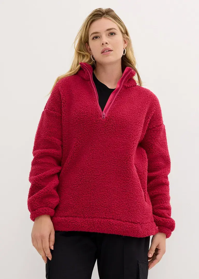 Bonprix Oversize- Fleeceshirt Mit Stehkragen Und Reißverschluss - Pink