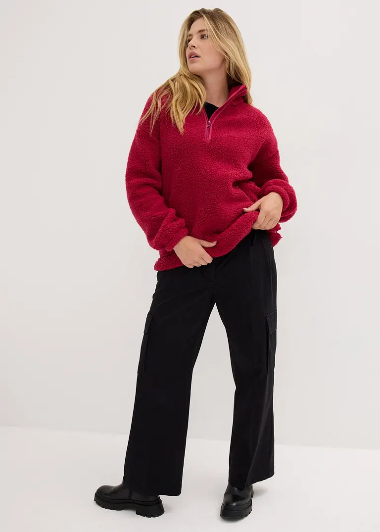 Bonprix Oversize- Fleeceshirt Mit Stehkragen Und Reißverschluss - Pink