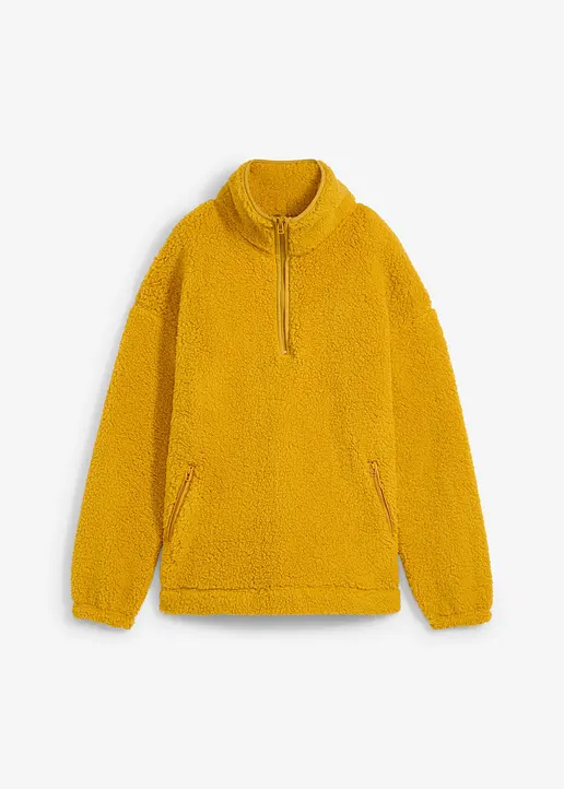 bonprix Oversize- Fleeceshirt mit Stehkragen und Reißverschluss - gelb