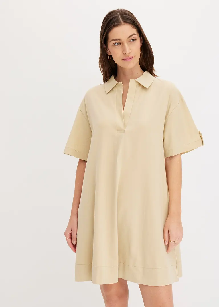 Bonprix Oversize Hemdblusenkleid Mit Offenem Kragen In A-Linie - Beige