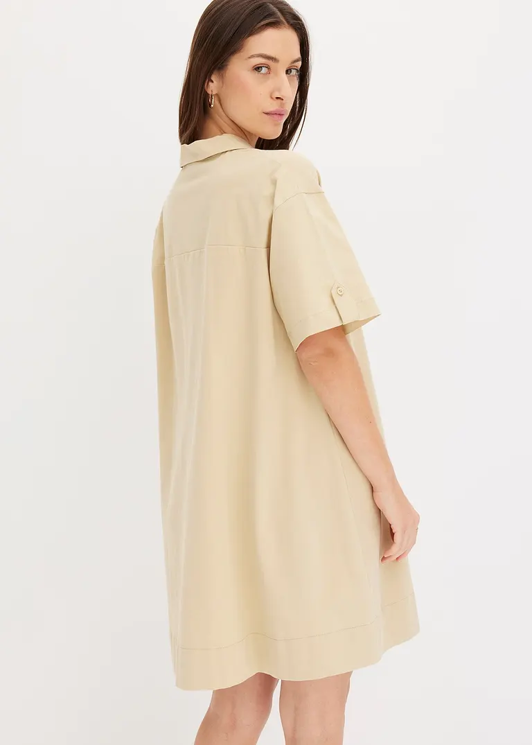 Bonprix Oversize Hemdblusenkleid Mit Offenem Kragen In A-Linie - Beige