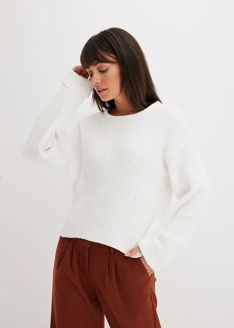 Bonprix Oversize-Pullover Aus Weichem Chenille - Weiß - Damen