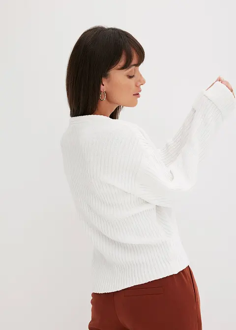 Bonprix Oversize-Pullover Aus Weichem Chenille - Weiß - Damen