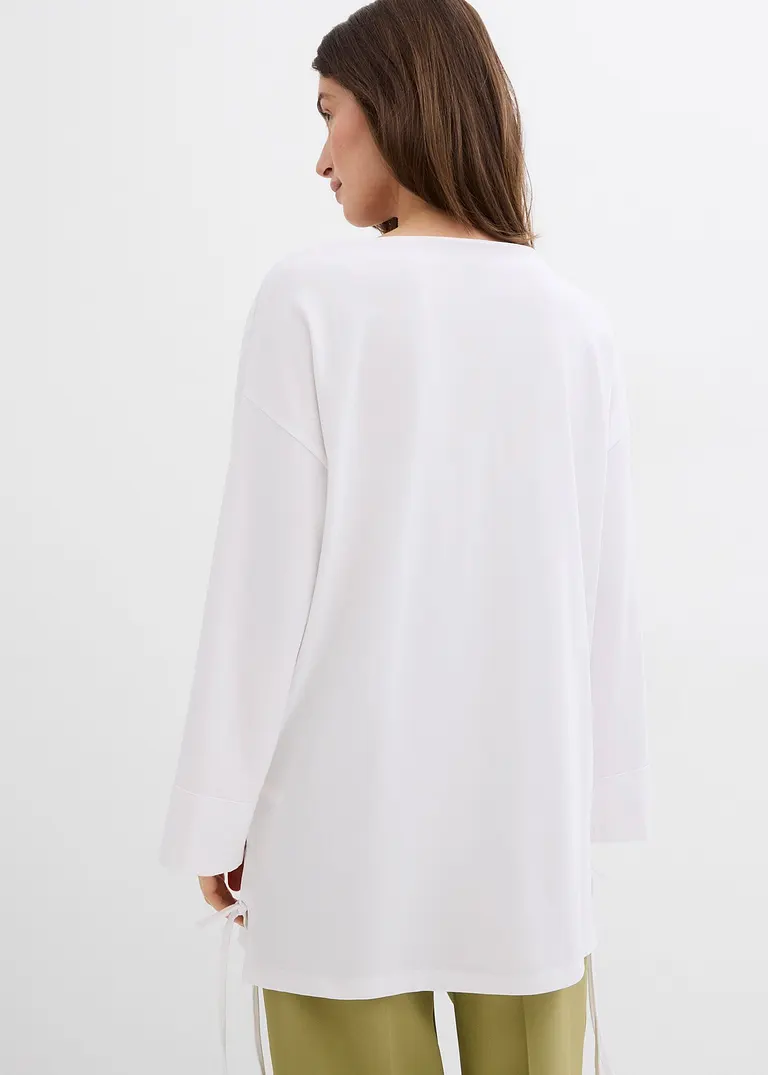 Bonprix Oversize Shirt Mit V-Ausschnitt 3/4-Ärmeln Und Seitenschlitzen Am Saum Mit Bändern