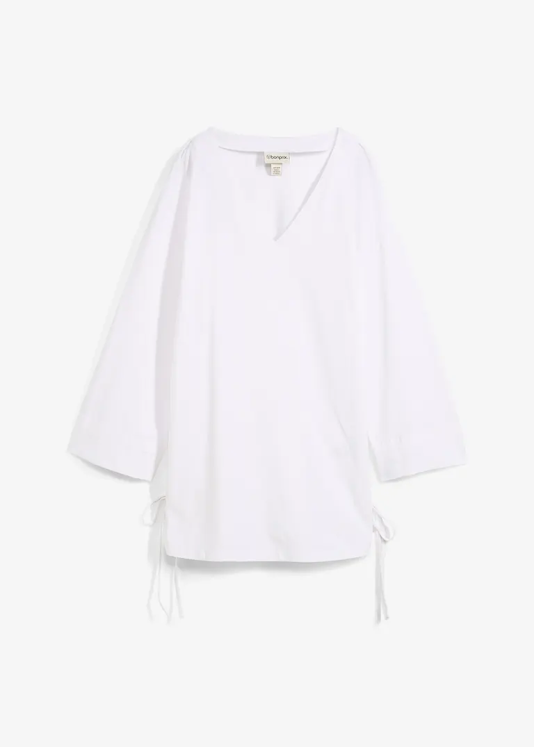 bonprix Oversize Shirt mit V-Ausschnitt 3/4-Ärmeln und Seitenschlitzen am Saum mit Bändern