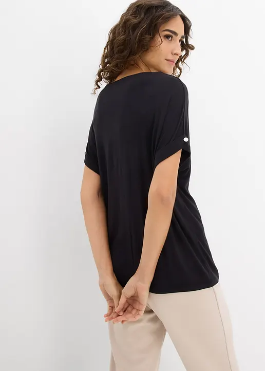 Bonprix Oversize-Shirt Mit V-Ausschnitt - Schwarz - Damen