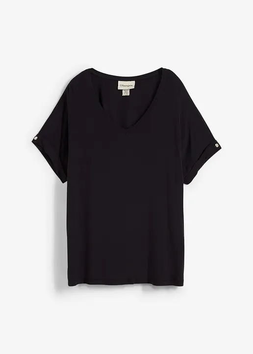 bonprix Oversize-Shirt mit V-Ausschnitt - schwarz - Damen