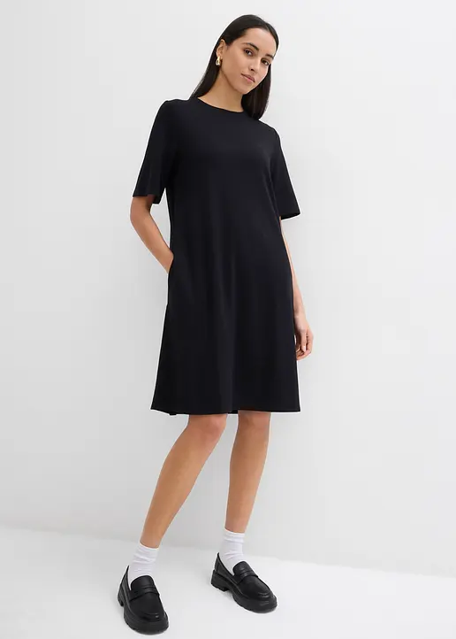 Bonprix Oversize Shirtkleid Mit Kurzen Ärmeln In A-Linie - Schwarz