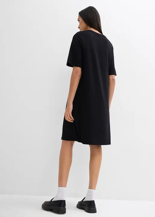 Bonprix Oversize Shirtkleid Mit Kurzen Ärmeln In A-Linie - Schwarz