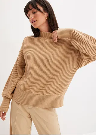 Bonprix Oversize Strickpullover Mit Stehkragen - Beige - Damen