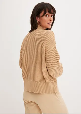 Bonprix Oversize Strickpullover Mit Stehkragen - Beige - Damen