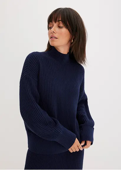 Bonprix Oversize Strickpullover Mit Stehkragen - Blau - Damen