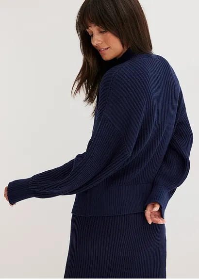 Bonprix Oversize Strickpullover Mit Stehkragen - Blau - Damen
