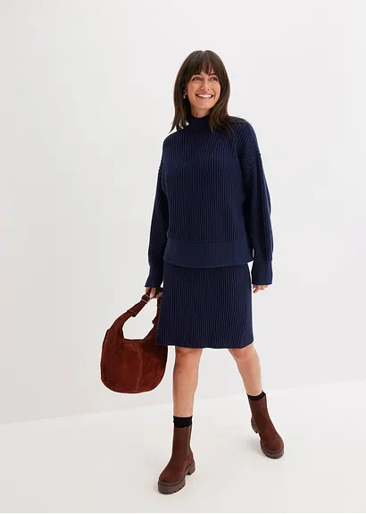 Bonprix Oversize Strickpullover Mit Stehkragen - Blau - Damen