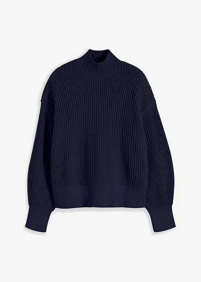 bonprix Oversize Strickpullover mit Stehkragen - blau - Damen
