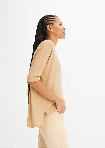 Bonprix Oversized Boxy-Shirt Mit U-Boot Ausschnitt - Beige