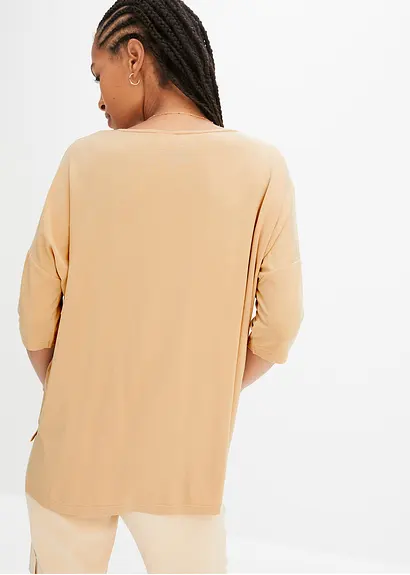 Bonprix Oversized Boxy-Shirt Mit U-Boot Ausschnitt - Beige