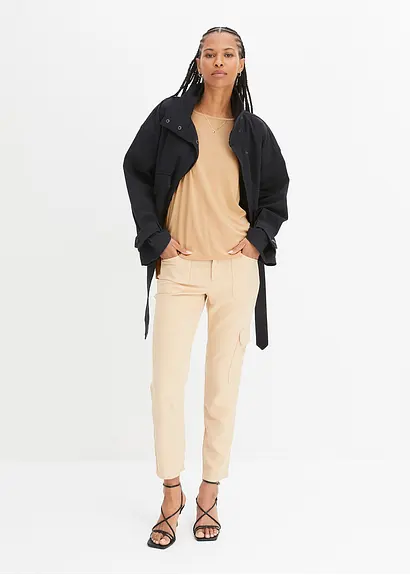Bonprix Oversized Boxy-Shirt Mit U-Boot Ausschnitt - Beige