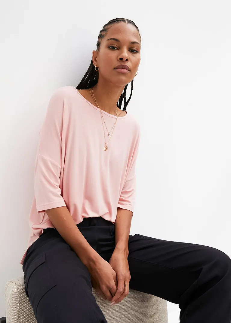 Bonprix Oversized Boxy-Shirt Mit U-Boot Ausschnitt - Rosa