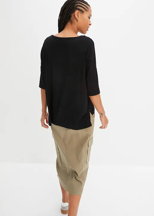 Bonprix Oversized Boxy-Shirt Mit U-Boot Ausschnitt - Schwarz