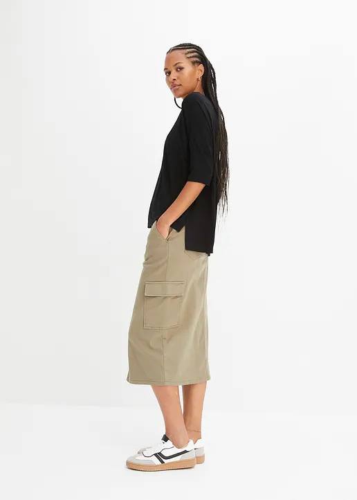 Bonprix Oversized Boxy-Shirt Mit U-Boot Ausschnitt - Schwarz