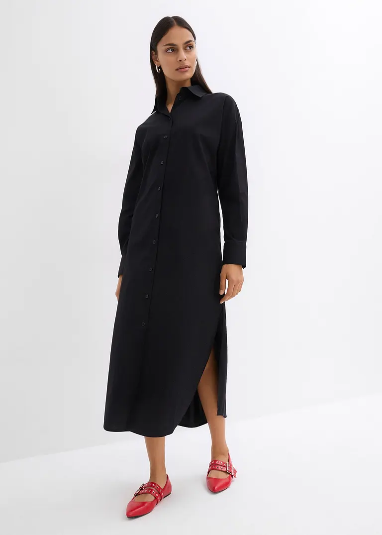 Bonprix Oversized Hemdblusenkleid Mit Langen Ärmeln - Schwarz