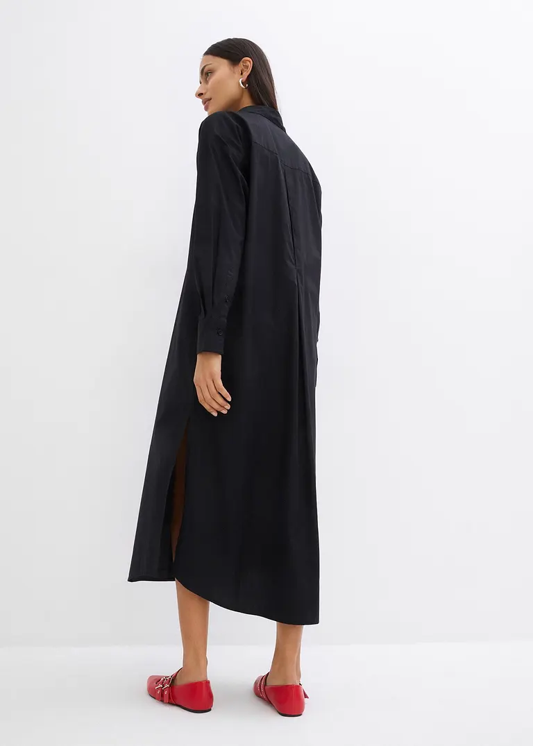 Bonprix Oversized Hemdblusenkleid Mit Langen Ärmeln - Schwarz