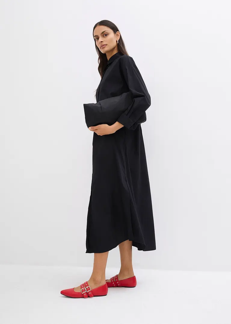 Bonprix Oversized Hemdblusenkleid Mit Langen Ärmeln - Schwarz