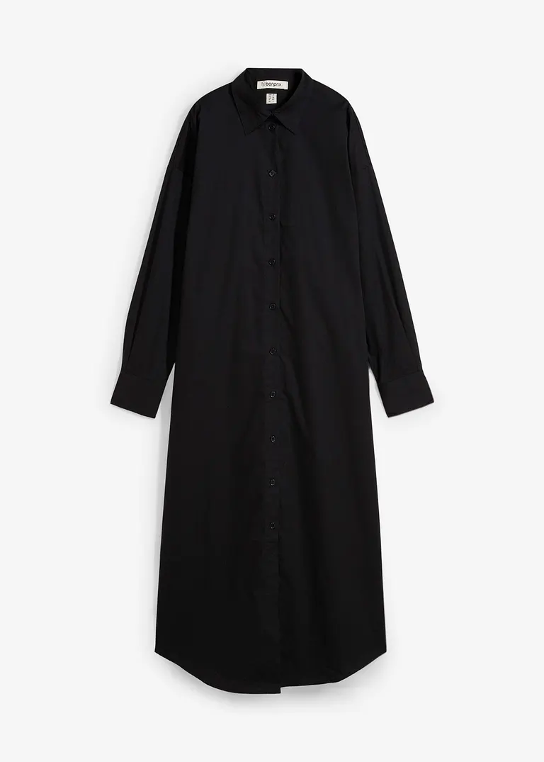 Bonprix Oversized Hemdblusenkleid Mit Langen Ärmeln - Schwarz
