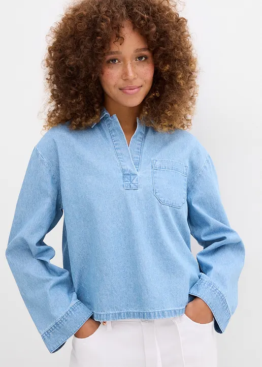 Bonprix Oversized Jeans-Tunika Mit Tasche - Blau - Damen