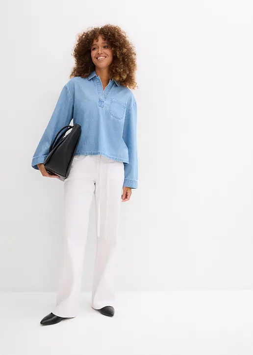 Bonprix Oversized Jeans-Tunika Mit Tasche - Blau - Damen